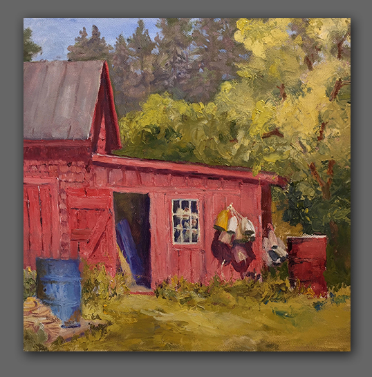Jan Kilburn original oil, "Buoy Shed"