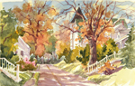 Jan Kilburn original watercolor, "Church Street Damariscotta"