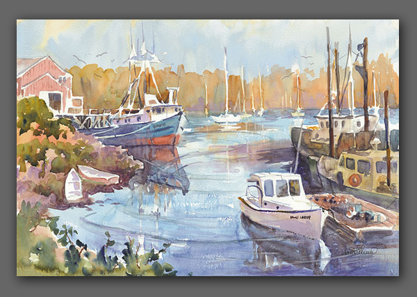 Jan Kilburn print, "South Bristol Boats"