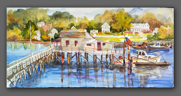 Jan Kilburn print, "Boothbay Footbridge II"