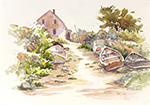Jan Kilburn, print from original watercolor, "Swim Beach II"